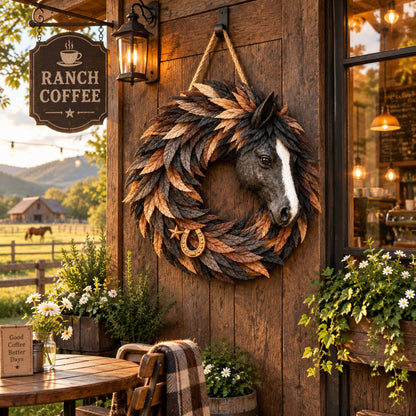 Handmade Wooden Farmhouse-Style Horse Head Wreath