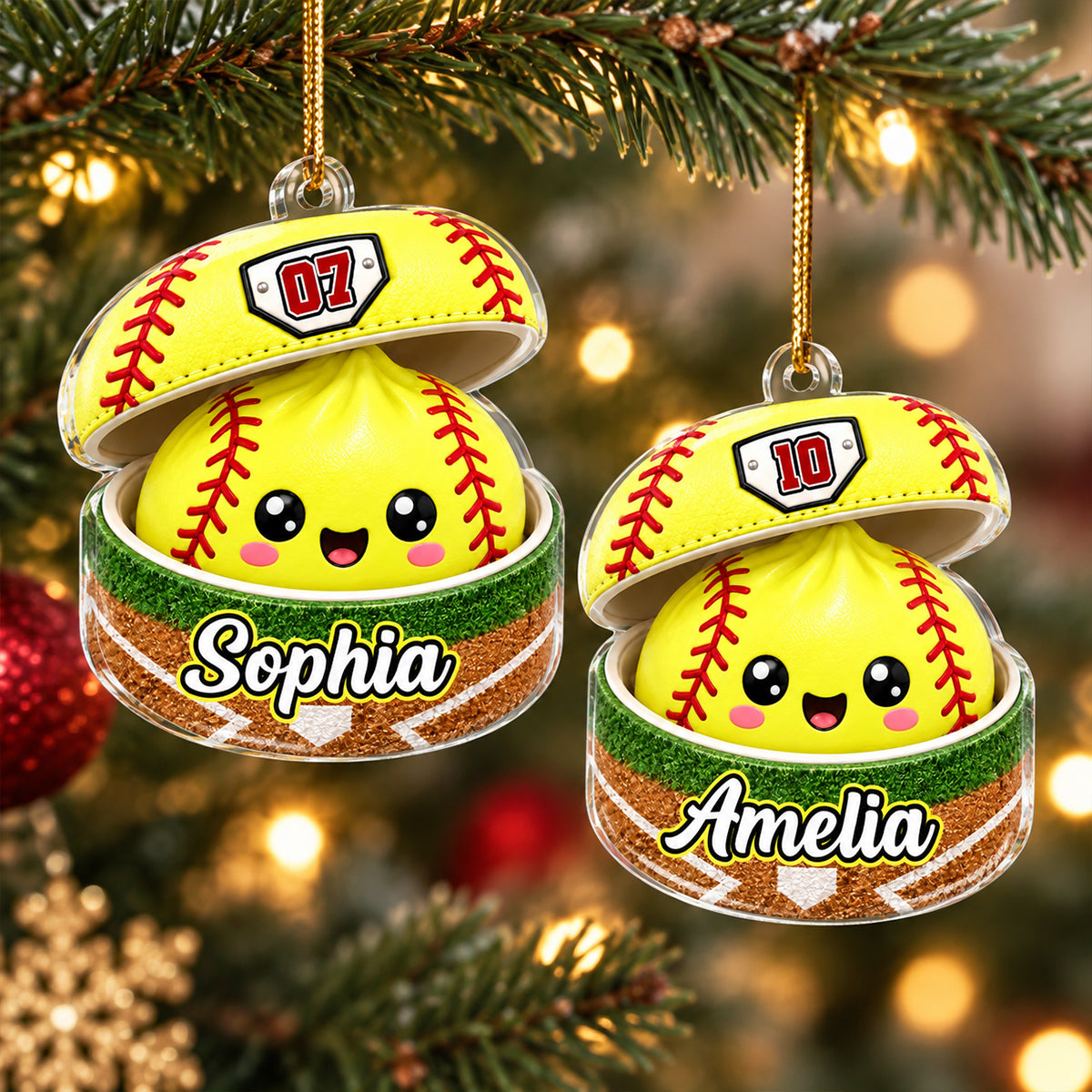 Custom Softball Dumpling Style Personalized Acrylic Ornament, Personalized Softball Christmas Ornament, Sports Gift for Softball Players