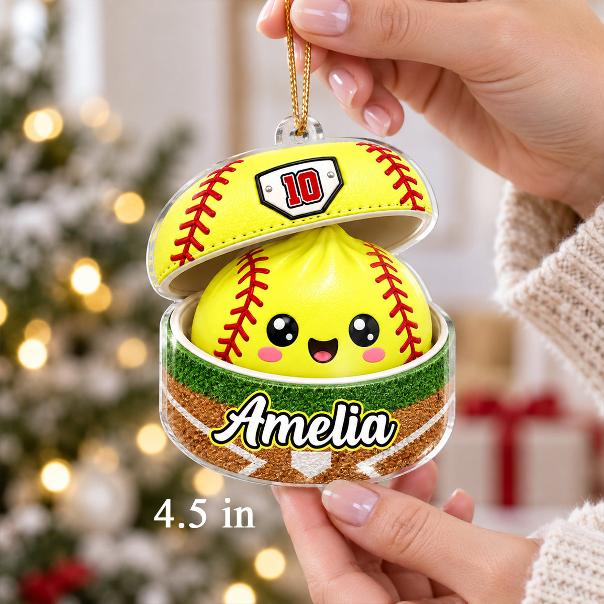 Custom Softball Dumpling Style Personalized Acrylic Ornament, Personalized Softball Christmas Ornament, Sports Gift for Softball Players