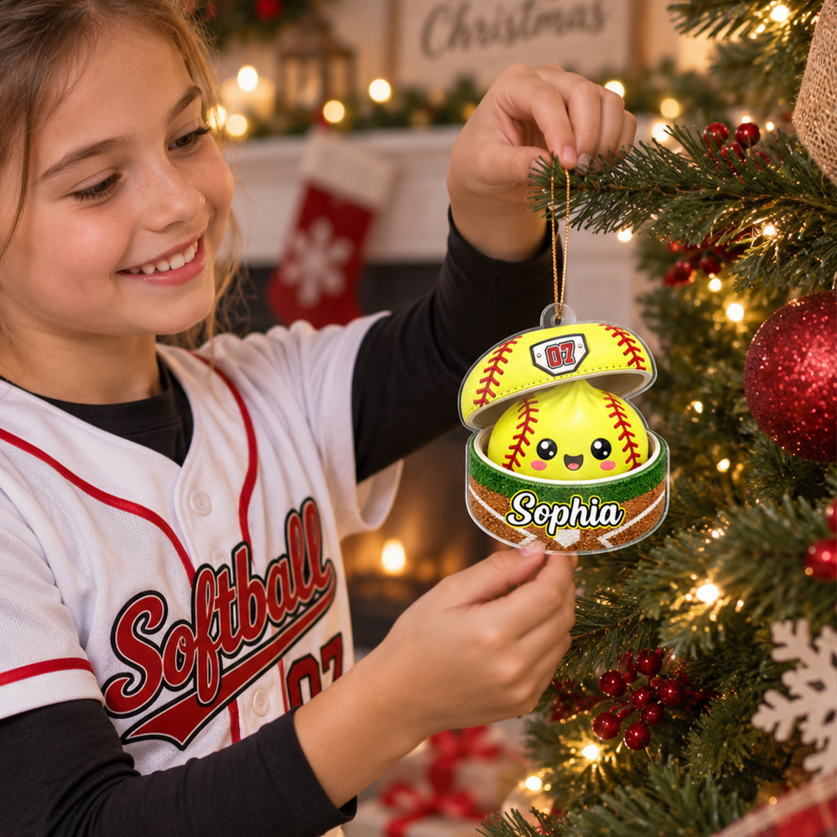 Custom Softball Dumpling Style Personalized Acrylic Ornament, Personalized Softball Christmas Ornament, Sports Gift for Softball Players
