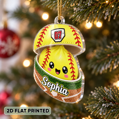 Custom Softball Dumpling Style Personalized Acrylic Ornament, Personalized Softball Christmas Ornament, Sports Gift for Softball Players