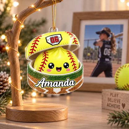 Custom Softball Dumpling Style Personalized Acrylic Ornament, Personalized Softball Christmas Ornament, Sports Gift for Softball Players